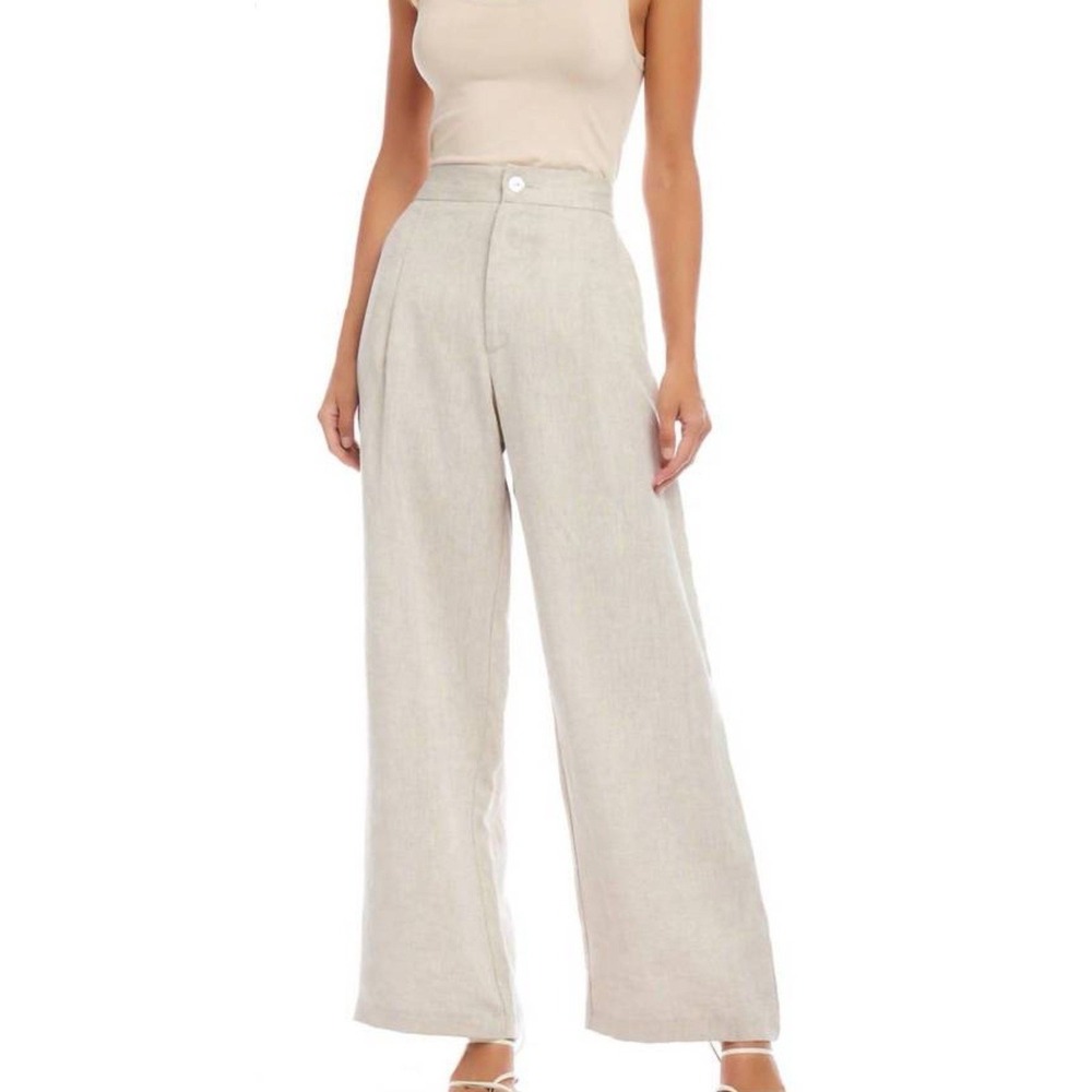 FIFTEEN TWENTY Women's Linen High Rise Wide Leg Pants Size M Oatmeal NWT $234